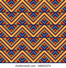 Trendy, contemporary ethnic seamless pattern, embroidery cross, squares, diamonds, chevrons.