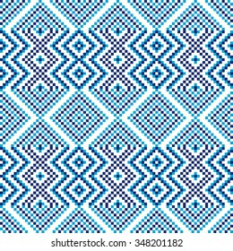 Trendy, contemporary ethnic seamless pattern, embroidery cross, squares, diamonds, chevrons.