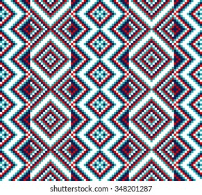Trendy, contemporary ethnic seamless pattern, embroidery cross, squares, diamonds, chevrons.