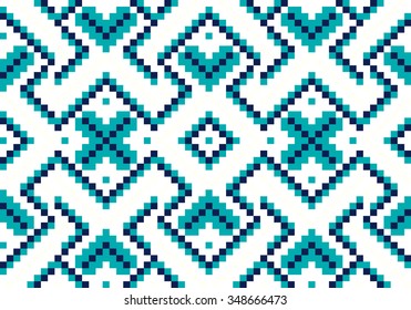 Trendy, contemporary ethnic seamless pattern, embroidery cross, squares, diamonds, chevrons.