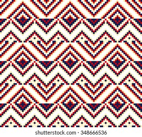 Trendy, contemporary ethnic seamless pattern, embroidery cross, squares, diamonds, chevrons.