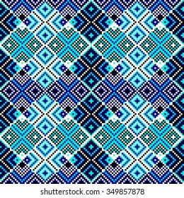 Trendy, contemporary ethnic seamless pattern, embroidery cross, squares, diamonds, chevrons.
