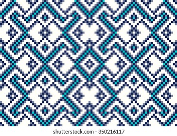 Trendy, contemporary ethnic seamless pattern, embroidery cross, squares, diamonds, chevrons.
