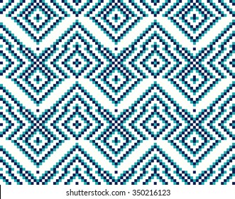 Trendy, contemporary ethnic seamless pattern, embroidery cross, squares, diamonds, chevrons.