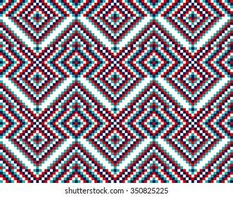 Trendy, contemporary ethnic seamless pattern, embroidery cross, squares, diamonds, chevrons.