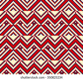 Trendy, contemporary ethnic seamless pattern, embroidery cross, squares, diamonds, chevrons.