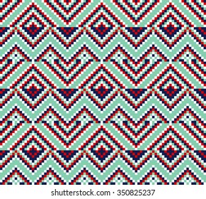 Trendy, contemporary ethnic seamless pattern, embroidery cross, squares, diamonds, chevrons.