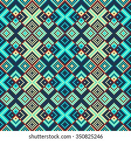 Trendy, contemporary ethnic seamless pattern, embroidery cross, squares, diamonds, chevrons.