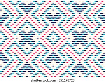 Trendy, contemporary ethnic seamless pattern, embroidery cross, squares, diamonds, chevrons.