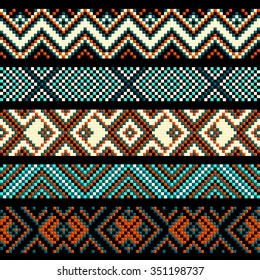 Trendy, contemporary ethnic seamless pattern, embroidery cross, ikat, squares, diamonds, stripe. Tribal,ethnic pattern,background with geometric elements.