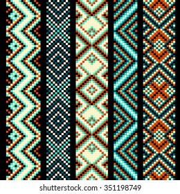 Trendy, contemporary ethnic seamless pattern, embroidery cross, ikat, squares, diamonds, stripe. Tribal,ethnic pattern,background with geometric elements.