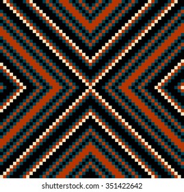 Trendy, contemporary ethnic seamless pattern, embroidery cross, squares, diamonds, chevrons.