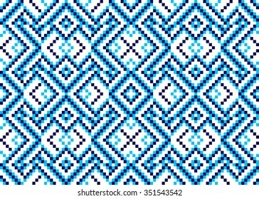 Trendy, contemporary ethnic seamless pattern, embroidery cross, squares, diamonds, chevrons.