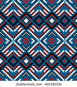 Trendy, contemporary ethnic seamless pattern, embroidery cross, squares, diamonds, chevrons. 