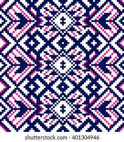 Trendy, contemporary ethnic seamless pattern, embroidery cross, squares, diamonds, chevrons. 