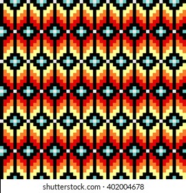 Trendy, contemporary ethnic seamless pattern, embroidery cross, squares, diamonds, chevrons.