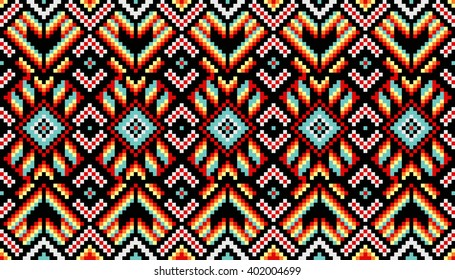 Trendy, contemporary ethnic seamless pattern, embroidery cross, squares, diamonds, chevrons.