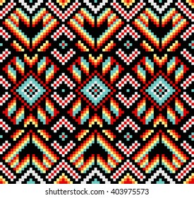 Trendy, contemporary ethnic seamless pattern, embroidery cross, squares, diamonds, chevrons.
