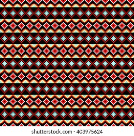 Trendy, contemporary ethnic seamless pattern, embroidery cross, squares, diamonds, chevrons.