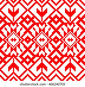 Trendy, contemporary ethnic seamless pattern, embroidery cross, squares, diamonds, chevrons.