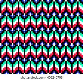Trendy, contemporary ethnic seamless pattern, embroidery cross, squares, diamonds, chevrons.
