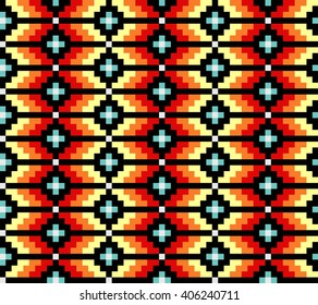 Trendy, contemporary ethnic seamless pattern, embroidery cross, squares, diamonds, chevrons.
