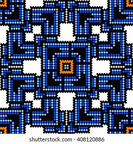 Trendy, contemporary ethnic seamless pattern, embroidery cross, squares, diamonds, chevrons. National pattern, carpet, matting.