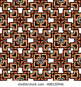Trendy, contemporary ethnic seamless pattern, embroidery cross, squares, diamonds, chevrons. National pattern, carpet, matting.
