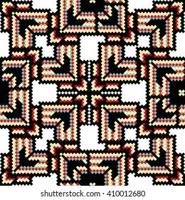 Trendy, contemporary ethnic seamless pattern, embroidery cross, squares, diamonds, chevrons.
