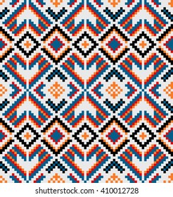 Trendy, contemporary ethnic seamless pattern, embroidery cross, squares, diamonds, chevrons.