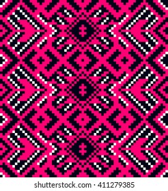 Trendy, contemporary ethnic seamless pattern, embroidery cross, squares, diamonds, chevrons.