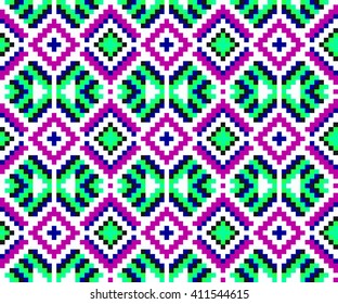 Trendy, contemporary ethnic seamless pattern, embroidery cross, squares, diamonds, chevrons.