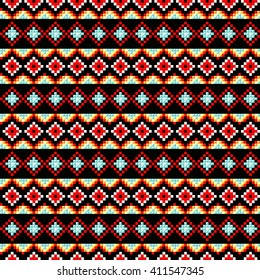 Trendy, contemporary ethnic seamless pattern, embroidery cross, squares, diamonds, chevrons.