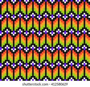 Trendy, contemporary ethnic seamless pattern, embroidery cross, squares, diamonds, chevrons.