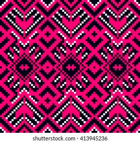 Trendy, contemporary ethnic seamless pattern, embroidery cross, squares, diamonds, chevrons