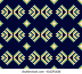 Trendy, contemporary ethnic seamless pattern, embroidery cross, squares, diamonds, chevrons, 