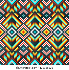 Trendy, contemporary ethnic seamless pattern, embroidery cross, squares, diamonds, chevrons, stylized snake skin