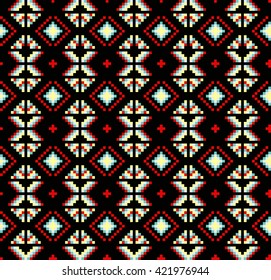 Trendy, contemporary ethnic seamless pattern, embroidery cross, squares, diamonds, chevrons, stylized snake skin