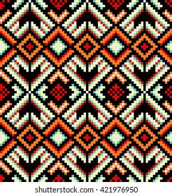 Trendy, contemporary ethnic seamless pattern, embroidery cross, squares, diamonds, chevrons, stylized snake skin