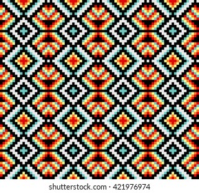 Trendy, contemporary ethnic seamless pattern, embroidery cross, squares, diamonds, chevrons, stylized snake skin
