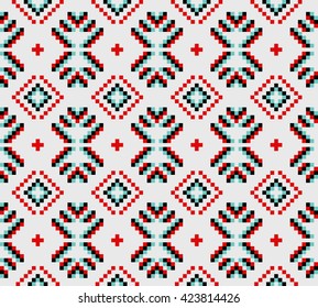 Trendy, contemporary ethnic seamless pattern, embroidery cross, squares, diamonds, chevrons, stylized snake skin