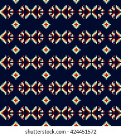 Trendy, contemporary ethnic seamless pattern, embroidery cross, squares, diamonds, chevrons, stylized snake skin