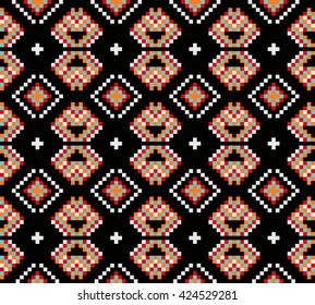 Trendy, contemporary ethnic seamless pattern, embroidery cross, squares, diamonds, chevrons, stylized snake skin