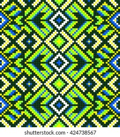 Trendy, contemporary ethnic seamless pattern, embroidery cross, squares, diamonds, chevrons, stylized snake skin
