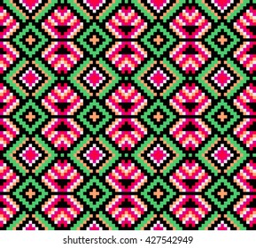Trendy, contemporary ethnic seamless pattern, embroidery cross, squares, diamonds, chevrons, stylized snake skin