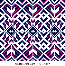 Trendy, contemporary ethnic seamless pattern, embroidery cross, squares, diamonds, chevrons, stylized snake skin