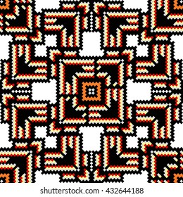 Trendy, contemporary ethnic seamless pattern, embroidery cross, squares, diamonds, chevrons, stylized snake skin