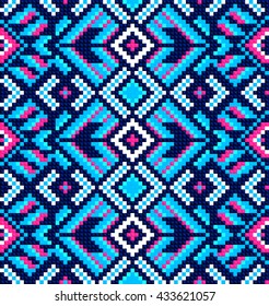 Trendy, contemporary ethnic seamless pattern, embroidery cross, squares, diamonds, chevrons, stylized snake skin