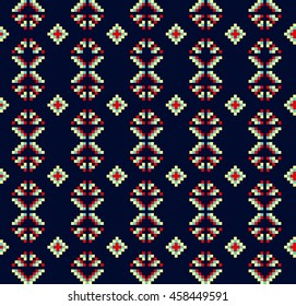 Trendy, contemporary ethnic seamless pattern, embroidery cross, squares, diamonds, chevrons, stylized
