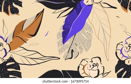 Trendy contemporary floral seamless pattern. Fashionable template for design. Soft natural color palette.